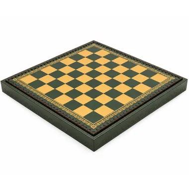 Échiquier en similicuir vert, vue d'ensemble avec bordure dorée