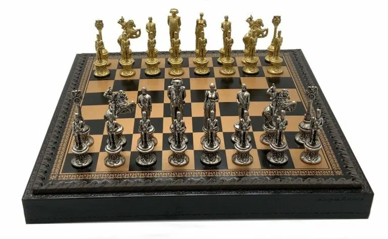 Ensemble Napoleon Echiquier en Similicuir & Jeu d'Echecs en Métal Massif