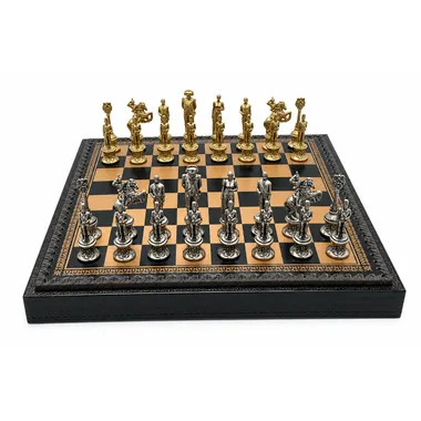Ensemble Napoleon complet avec pièces métal doré et argenté sur échiquier similicuir