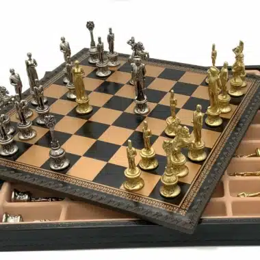Alternative view of Ensemble Napoleon Echiquier en Similicuir & Jeu d'Echecs en Métal Massif