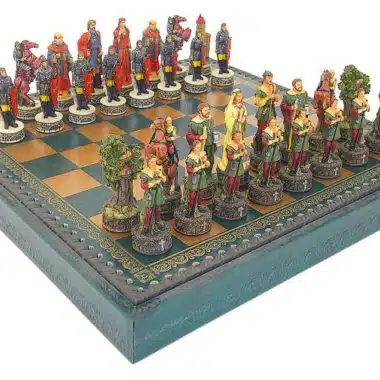 Ensemble Robin des Bois Echiquier en Similicuir & Jeu d'Echecs en Résine Peint à la Main