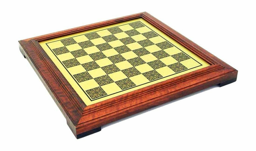 Ensemble "Mignon Flower III" Echiquier sur Pied en Bois Massif Effet Laiton et Jeu d'Echecs en Métal Massif