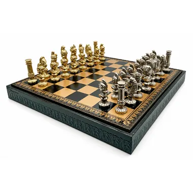 Ensemble Bustes Romains II posé sur son échiquier avec coffret de rangement intégré