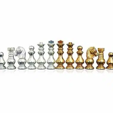 Jeu d'Echecs en Laiton Massif Plaqué Or et Argent "Francais"