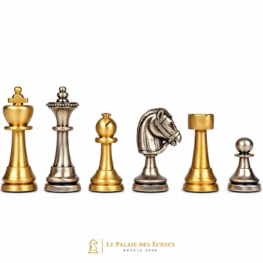 Jeu d'échecs en laiton massif Staunton, pièces dorées et argentées assorties