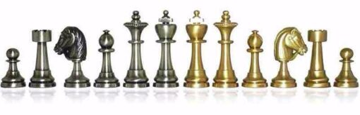 Ensemble "Staunton Cuir" Echiquier en Cuir Véritable & Jeu d'Echecs en Laiton Massif