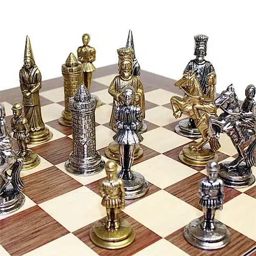 Ensemble Camelot Roi Arthur I Echiquier en Bois de Rose & Jeu d'Echecs en Métal Massif – Image 2