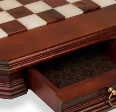 Ensemble Perse Supérieur Echiquier Octogonal en Bois Massif avec et Tiroir de Rangement, Plateau en Albâtre & Jeu d'Echecs en Laiton – Image 8