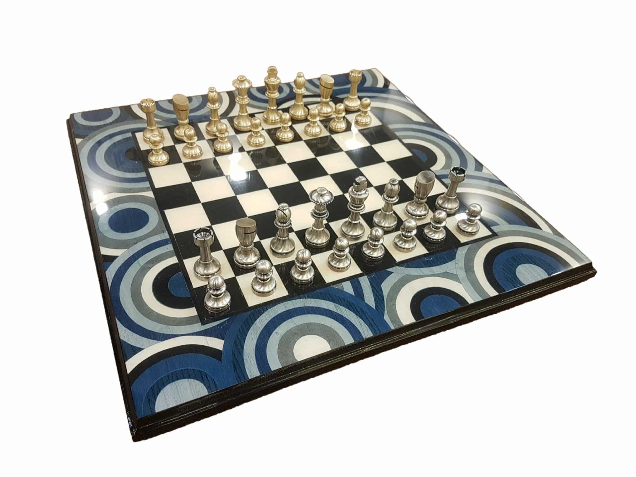 Échiquier Moderne En Bois D'olivier – 28,2x28,2 Cm – Plateau 19,5 Cm – 32 Pièces Incluses – Fabrication Artisanale