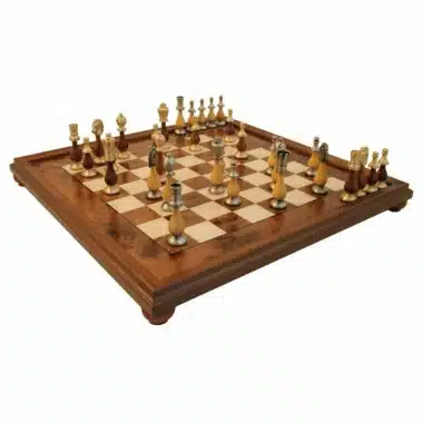 Ensemble Arabic Style IX Echiquier sur Pied en Bois et Pièces Echecs Staunton Bois et Métal