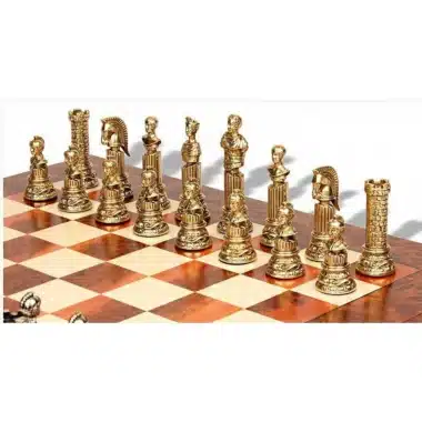 Alternative view of Ensemble Empire Romain VIII Echiquier Mat en Bois d'Orme et de Bruyère et Jeu d'Echecs en Métal