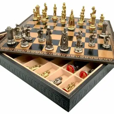 Alternative view of Ensemble Mary Stuart VIII Echiquier avec Rangement et Jeu d'Echecs en Métal