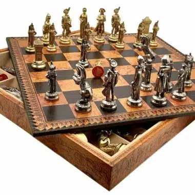 Alternative view of Ensemble Grand Napoléon II Echiquier avec Rangement et Jeu d'Echecs en Métal