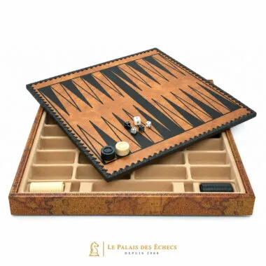 Plateau de backgammon Ancien Monde avec jetons, dés et casiers de rangement