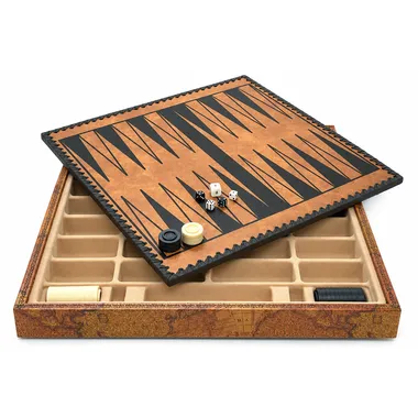 Plateau de backgammon Ancien Monde avec jetons, dés et casiers de rangement