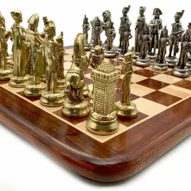 Figurines Jeu d'Echecs Napoleon en Metal et Echiquier en Bois d'Erable et de Rose Doré – Image 4