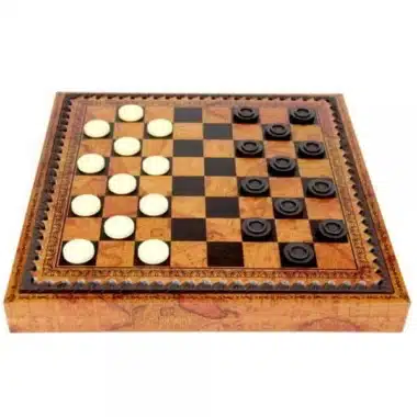 Plateau de dames avec pions blancs et noirs disposés sur l'échiquier
