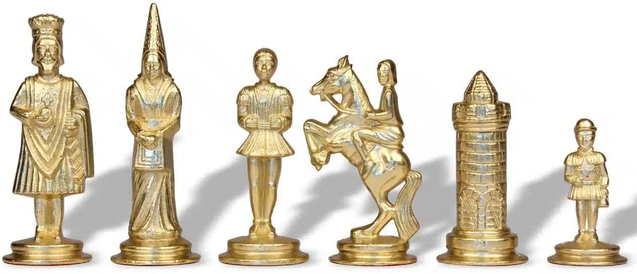 Ensemble Camelot Roi Arthur I Echiquier en Bois de Rose & Jeu d'Echecs en Métal Massif – Image 6