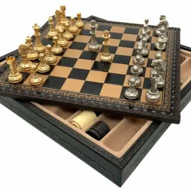 Alternative view of Ensemble Mignon Flower V Echiquier avec Rangement et Jeu d'Echecs Métal Plaqué Or et Argent