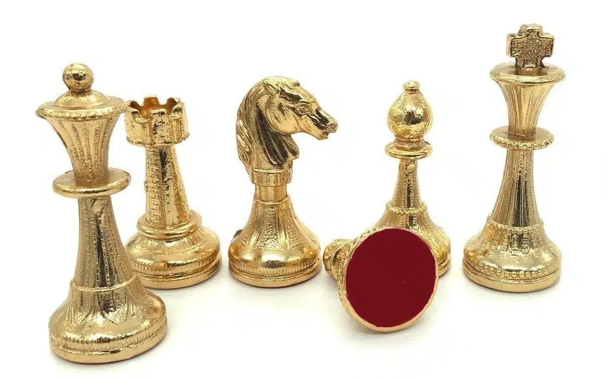 Ensemble Mignon Flower V Echiquier avec Rangement et Jeu d'Echecs Métal Plaqué Or et Argent – Image 7
