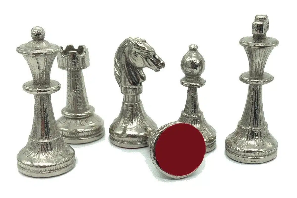 Ensemble Mignon Flower V Echiquier avec Rangement et Jeu d'Echecs Métal Plaqué Or et Argent – Image 6