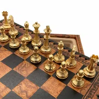 Alternative view of Ensemble Mignon Flower VI Echiquier avec Rangement et Jeu d'Echecs Métal Plaqué Or et Argent