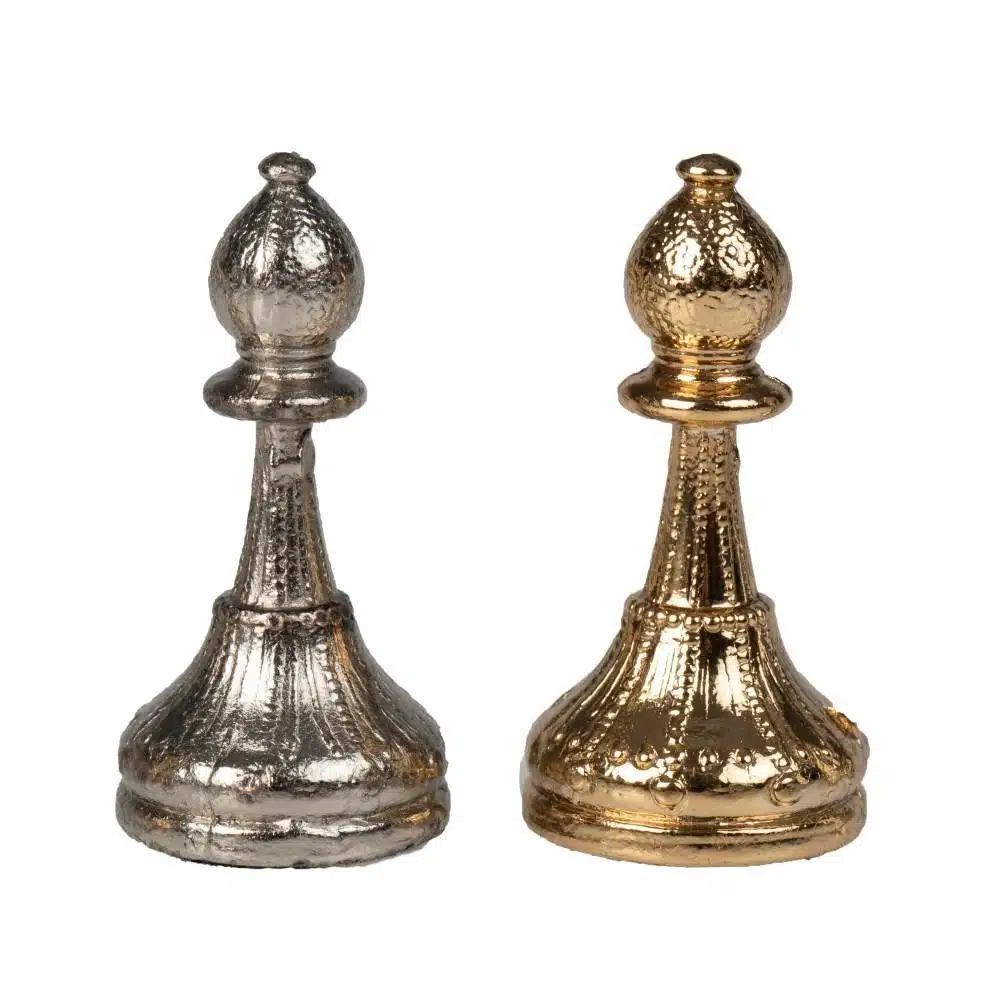 Ensemble Mignon Flower V Echiquier avec Rangement et Jeu d'Echecs Métal Plaqué Or et Argent – Image 10