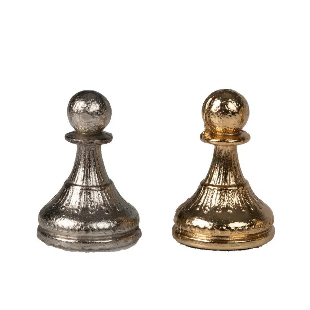 Ensemble Mignon Flower V Echiquier avec Rangement et Jeu d'Echecs Métal Plaqué Or et Argent – Image 13
