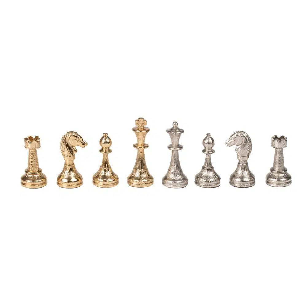 Ensemble Mignon Flower V Echiquier avec Rangement et Jeu d'Echecs Métal Plaqué Or et Argent – Image 5