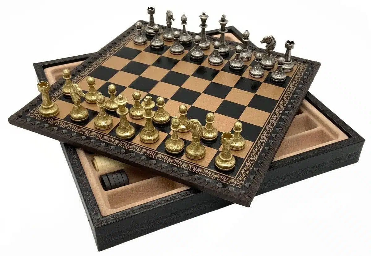 Ensemble Mignon Flower IX Echiquier Noir avec Rangement et Jeu d'Echecs en Métal – Image 2
