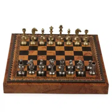Ensemble Mignon Flower Echiquier en Similicuir & Jeu d’Echecs en Métal