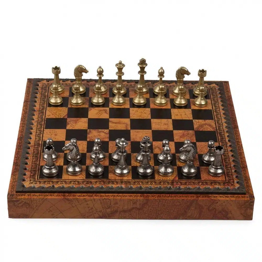 Ensemble Mignon Flower Echiquier en Similicuir & Jeu d’Echecs en Métal