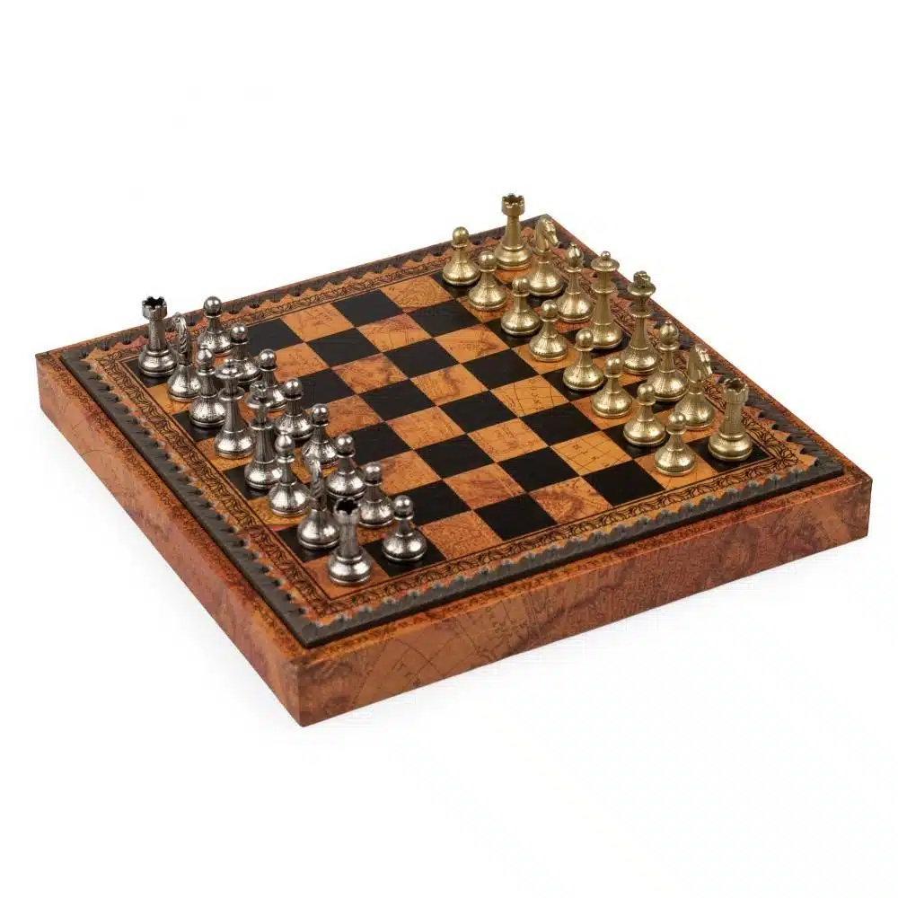 Ensemble Mignon Flower Echiquier en Similicuir & Jeu d'Echecs en Métal – Image 5