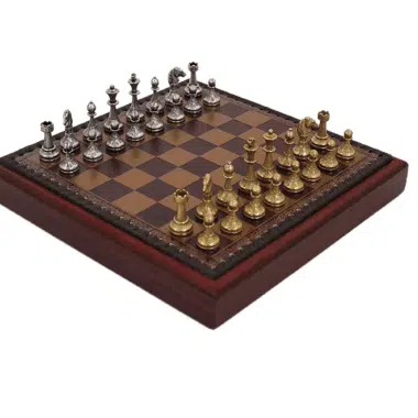 Ensemble Mignon Flower VIII Echiquier Rouge avec Rangement et Jeu d'Echecs en Métal