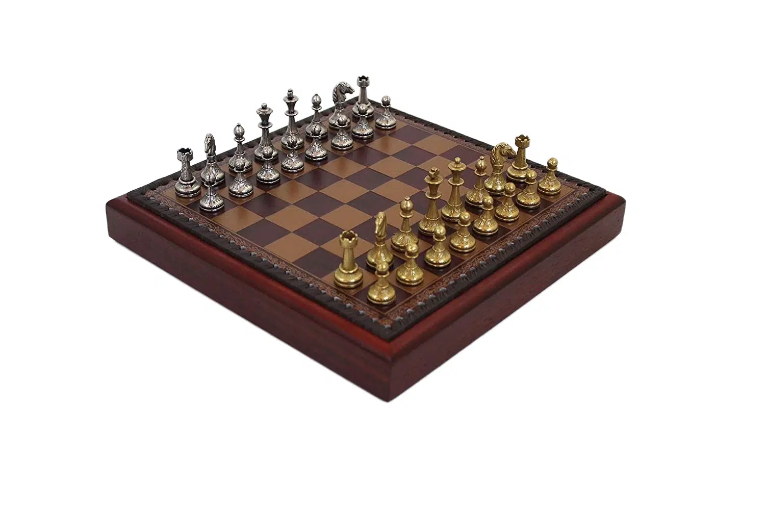Ensemble Mignon Flower VIII Echiquier Rouge avec Rangement et Jeu d'Echecs en Métal