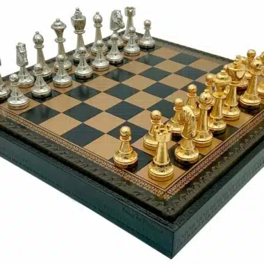 Ensemble Classic Flower 1 Echiquier et Jeu d'Echecs en Métal Plaqué Or et Argent