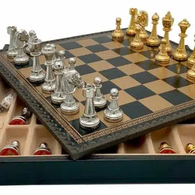 Alternative view of Ensemble Classic Flower 1 Echiquier et Jeu d'Echecs en Métal Plaqué Or et Argent
