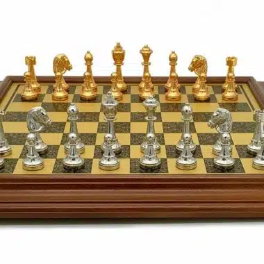 Ensemble Classic Flower 2 Echiquier sur Pied en Bois et Jeu d'Echecs en Métal