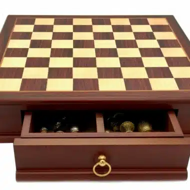 Echiquier en Bois d'Acajou et d'Erable avec Tiroir de Rangement