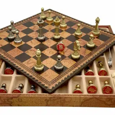 Alternative view of Ensemble Staunton Mix VI Echiquier Brun avec Rangement et Jeu d'Echecs en Métal
