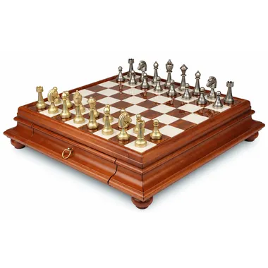 Ensemble Staunton Mix IV sur coffret en bois avec pièces métal doré et argenté