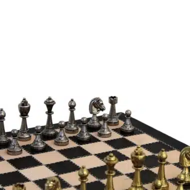 Ensemble Staunton Mix VIII Echiquier en Cuir et Jeu d'Echecs en Métal – Image 2