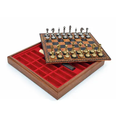 Échiquier Mignon Flower ouvert sur son coffret de rangement doublé de feutrine rouge