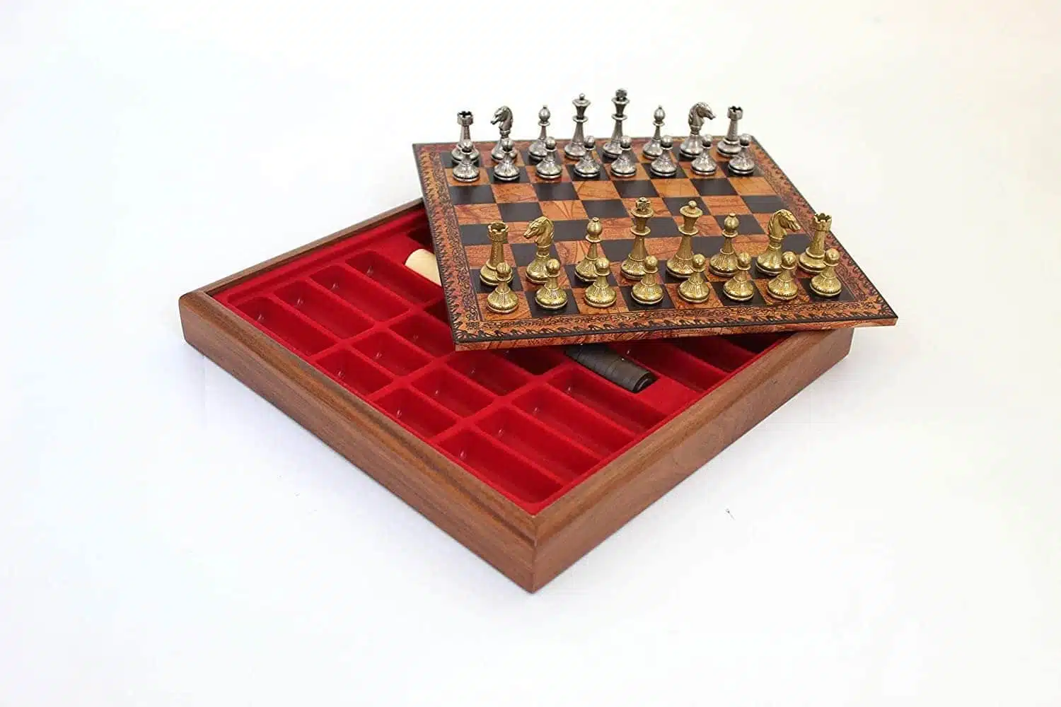 Ensemble Mignon Flower Echiquier en Similicuir & Jeu d'Echecs en Métal – Image 2