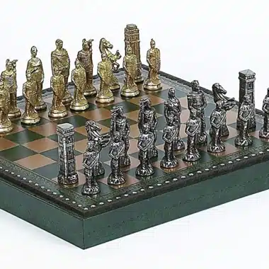 Ensemble Romains vs Barbares : Echiquier en Similicuir & Jeu d'Echecs en Métal