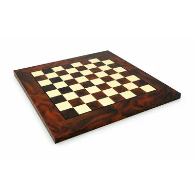 Échiquier en racine de noyer avec cases marquetées et large bordure en bois