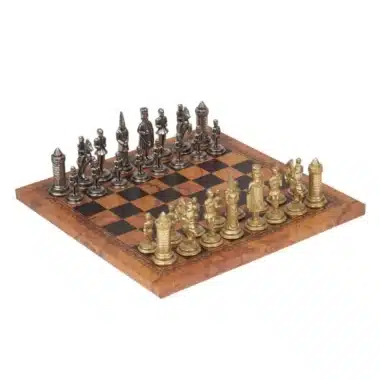 Ensemble Camelot Roi Arthur VII Echiquier en Similicuir & Jeu d'Echecs en Métal Massif