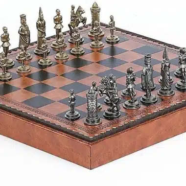 Ensemble Camelot Roi Arthur XII Echiquier avec Rangement et Jeu d'Echecs en Métal
