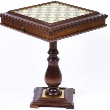 Table Echec et Back Echiquier en Bois & Plateau en Laiton avec Compartiment de Rangement Intégré