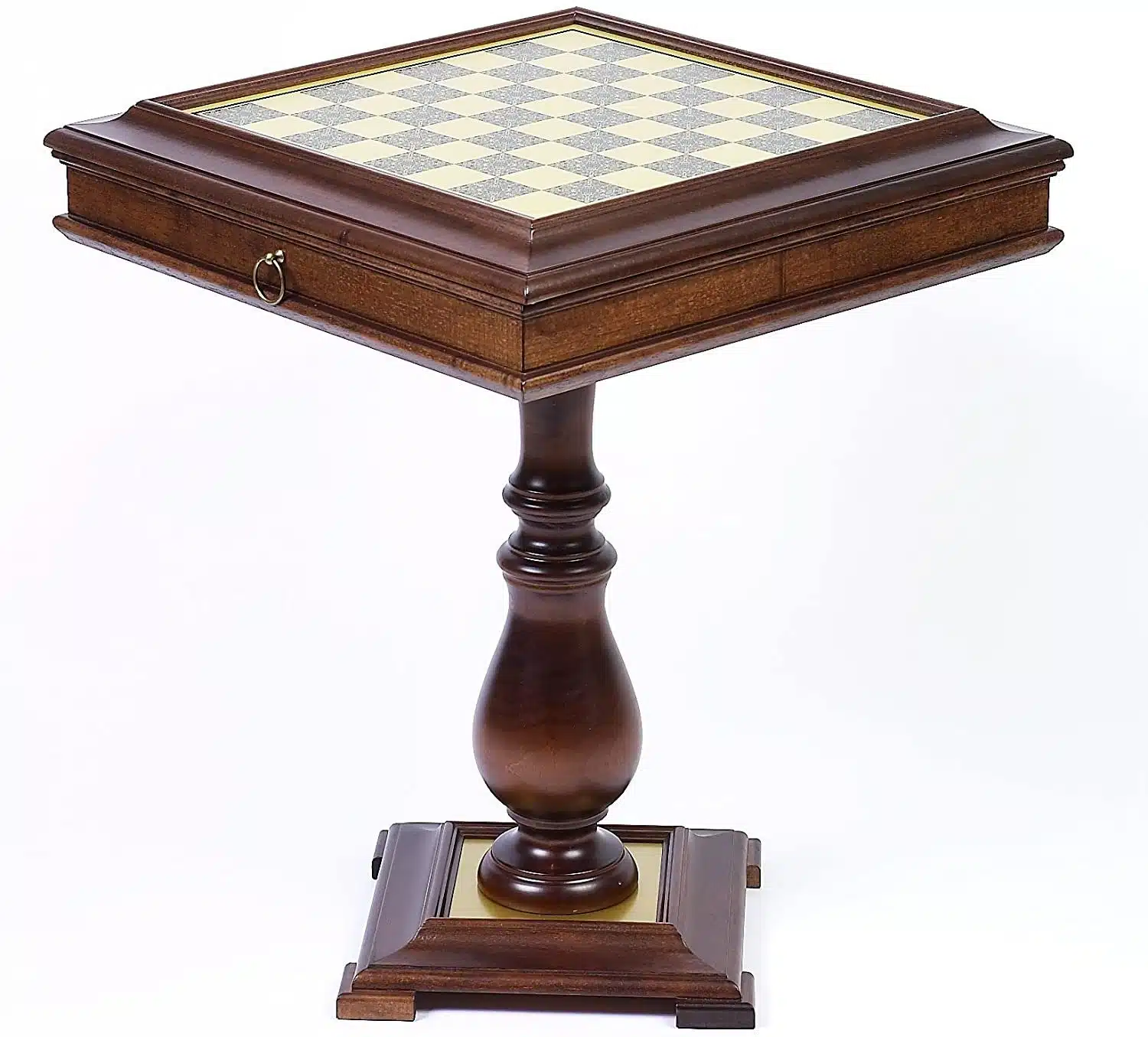 Table Echec et Back Echiquier en Bois & Plateau en Laiton avec Compartiment de Rangement Intégré